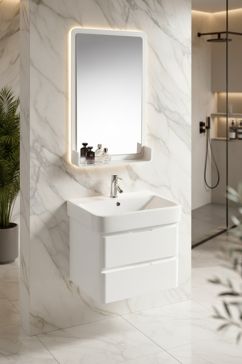 Mobile Arredo Bagno White 60 cm Bianco Moderno Sospeso