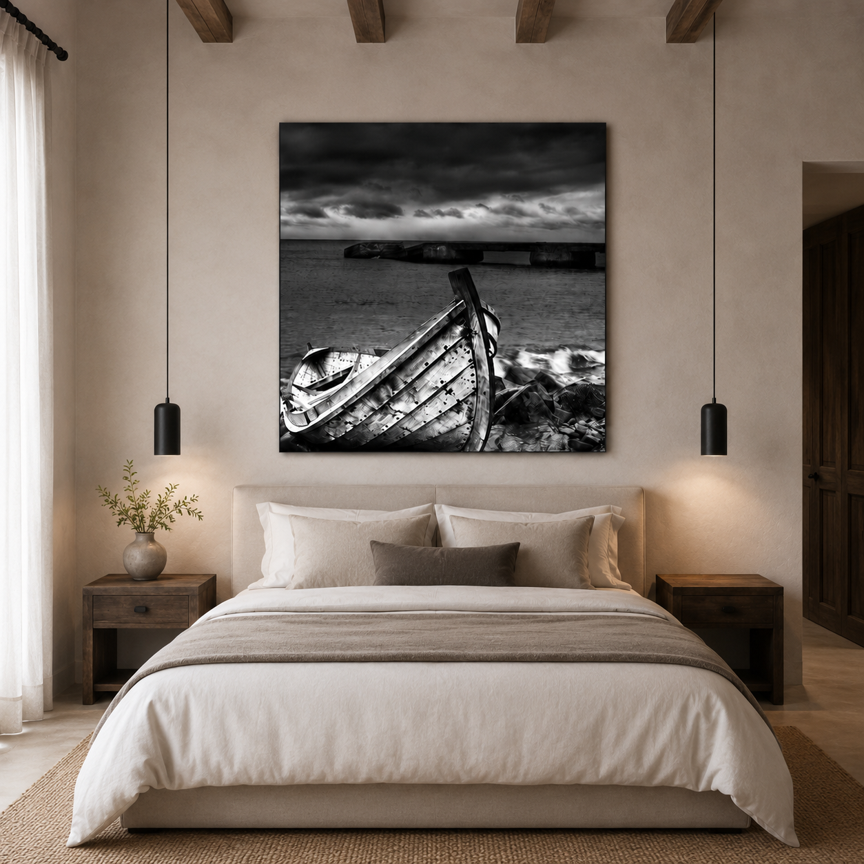 Quadro Stampa su Tela Paesaggistico in Bianco Nero N77