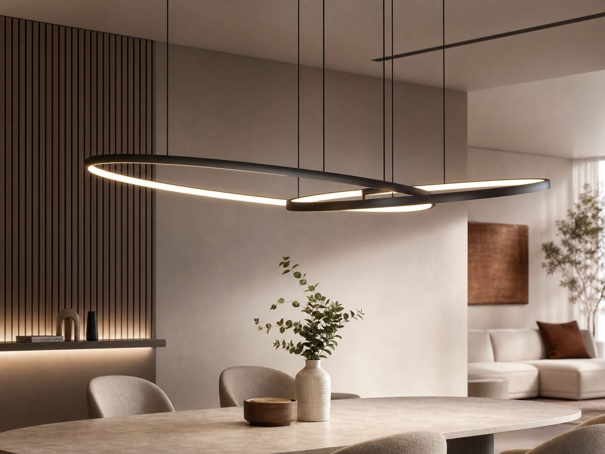 Lampadario moderno sospeso in ambiente contemporaneo