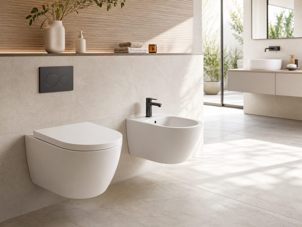 Sanitari bagno sospesi in ceramica bianca