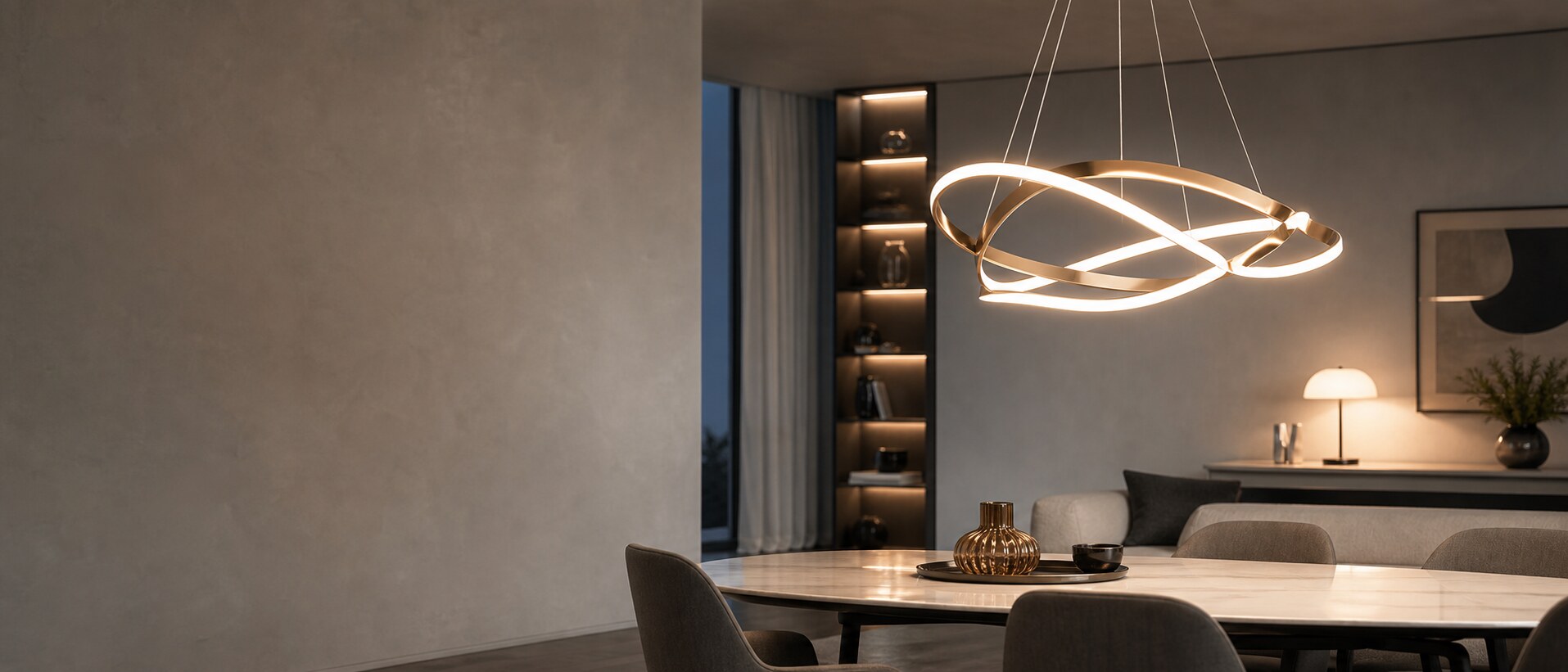 Lampadario LED moderno sopra tavolo da pranzo