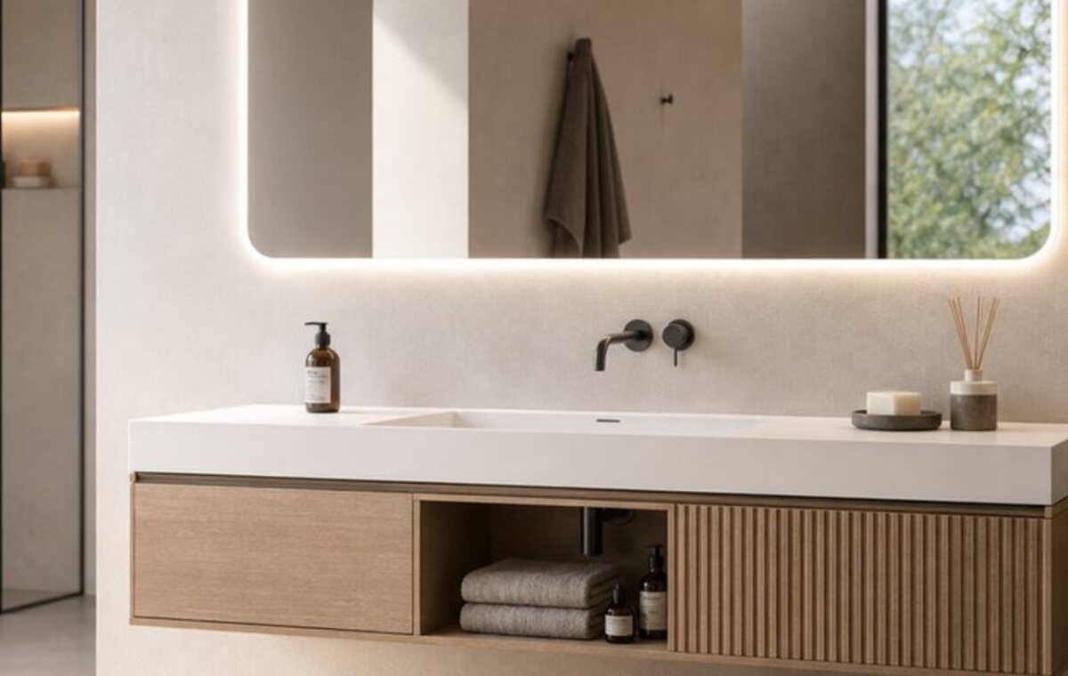 Mobile bagno effetto legno in ambiente moderno