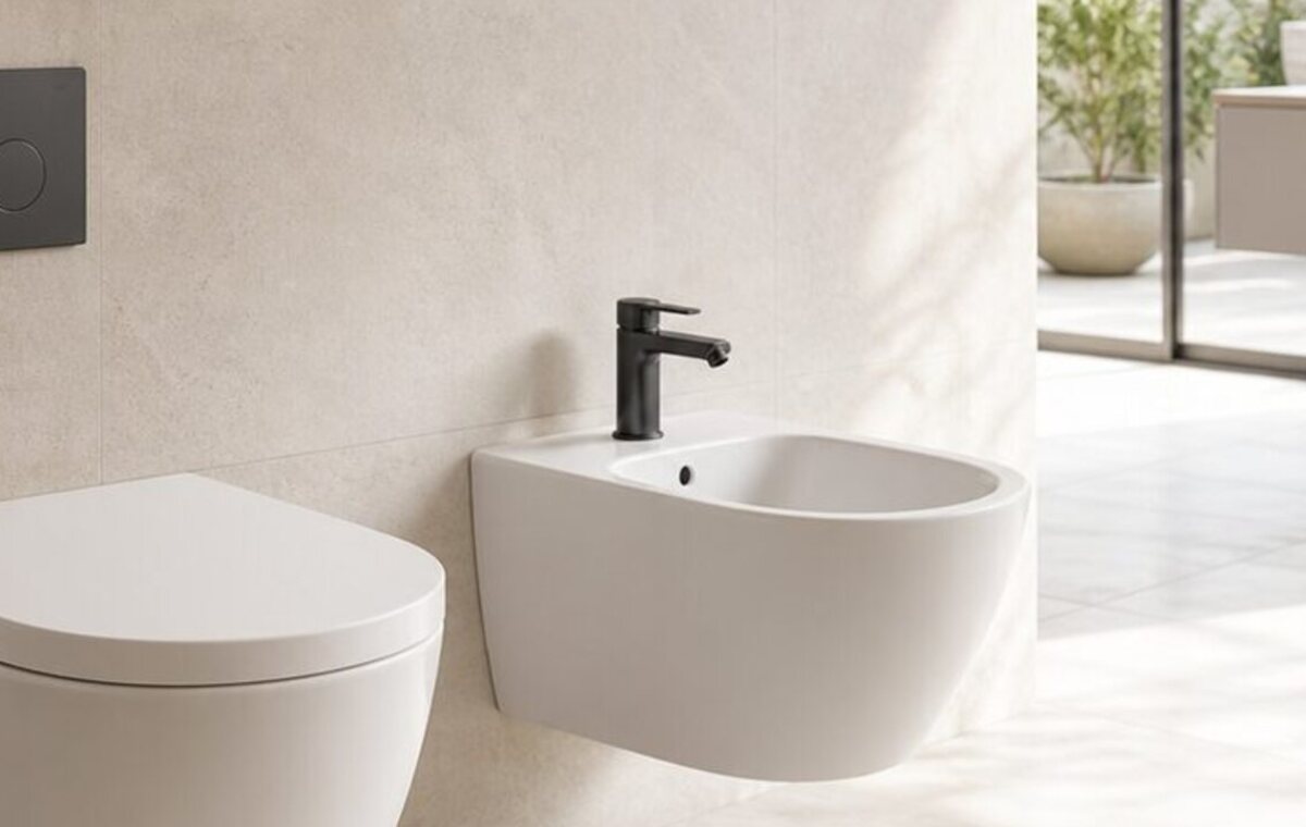 Coppia sanitari bagno in ceramica bianca